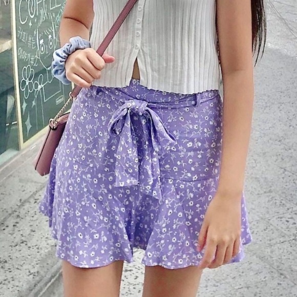 Zara Lavender Floral Print Mini Skirt Skort Flounce Hem Flowy Schoolgirl Small - Picture 3 of 10